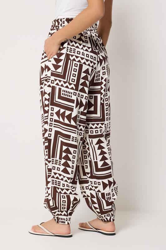 PixieGirl Petite Women's Brown Abstract Harem Trousers | PixieGirl 2