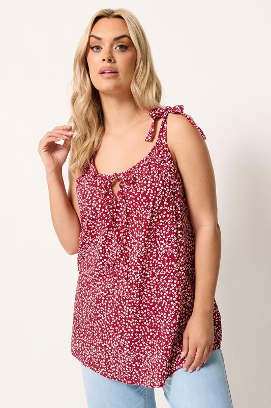  YOURS Curve Red Ditsy Floral Strappy Vest Top