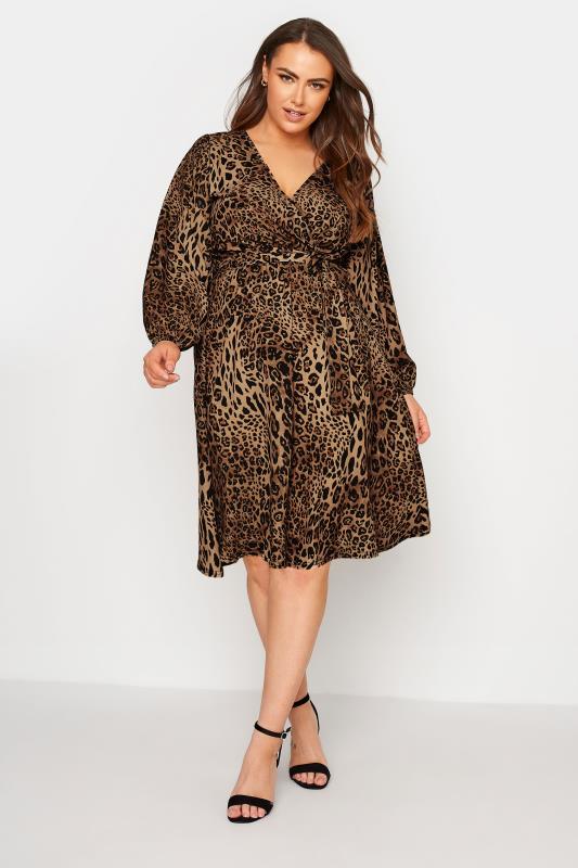 Plus Size  YOURS LONDON Brown Leopard Print Wrap Dress