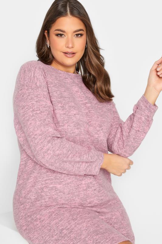 Plus Size YOURS Curve Pink Marl Soft Touch Midi Dress | Yours Clothing  4