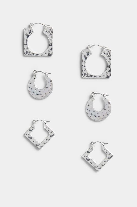 3 PACK Silver Geometric Hoop Earrings Set | Yours Clothing 2
