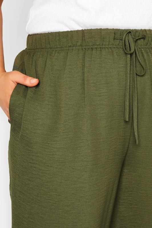 YOURS Plus Size Khaki Green Washed Twill Wide Leg Trousers | Yours Clothing 3