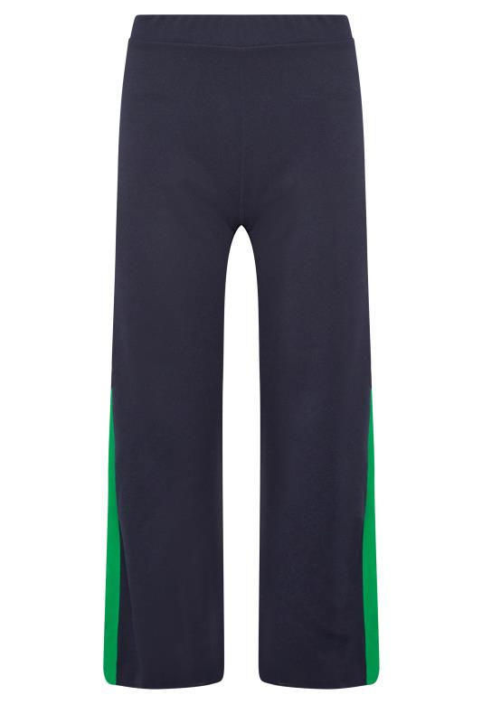 YOURS PETITE Curve Plus Size Navy Blue & Green Stripe Wide Leg Trousers | Yours Clothing  4
