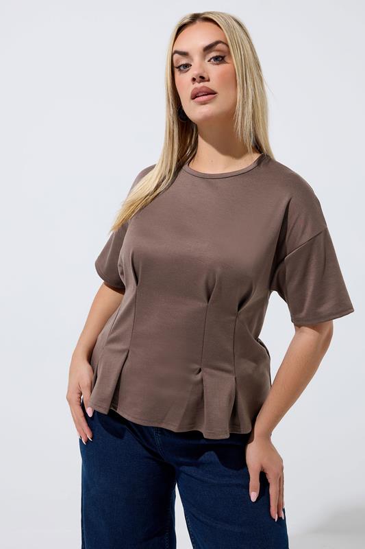  LIMITED COLLECTION Curve Mocha Brown Cinched Waist T-Shirt