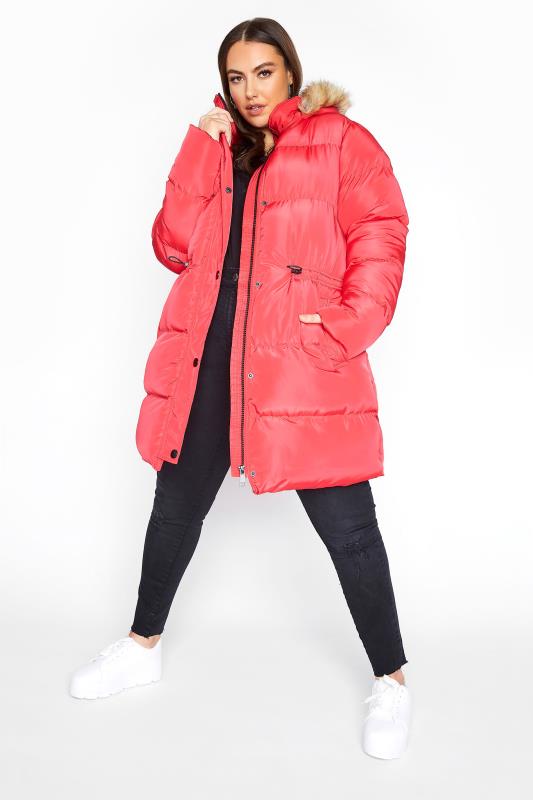 Pink Longline Padded Coat | Yours Clothing