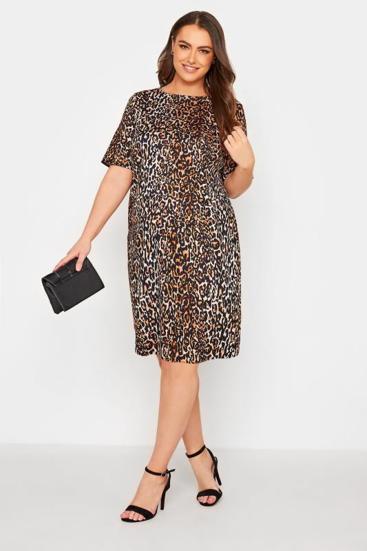 Plus Size Beige Brown Leopard Print Tunic Dress | Yours Clothing 1