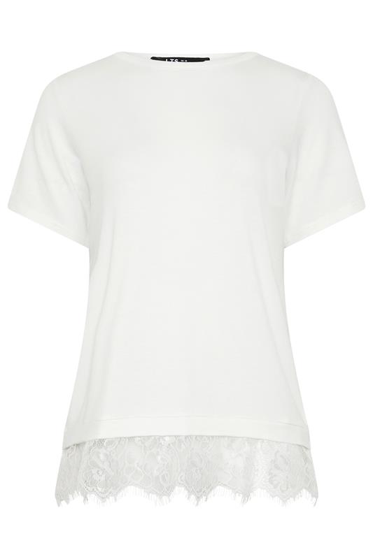 LTS Tall Women's White Lace Hem Detail T-Shirt | Long Tall Sally 6