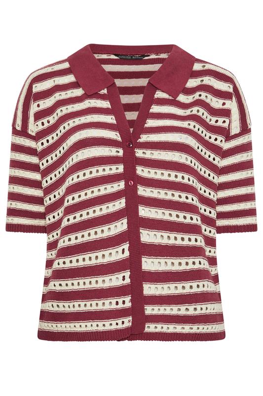 LIMITED COLLECTION Plus Size Burgundy Red Stripe Crochet Shirt | Yours Clothing 5