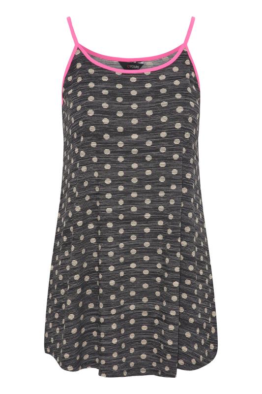 Plus Size Black Polka Dot Stripe Print Contrast Strap Vest Top | Yours Clothing 6