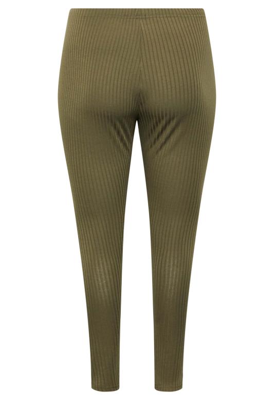 LIMITED COLLECTION Plus Size Khaki Green Ribbed Leggings | Yours Clothing 5