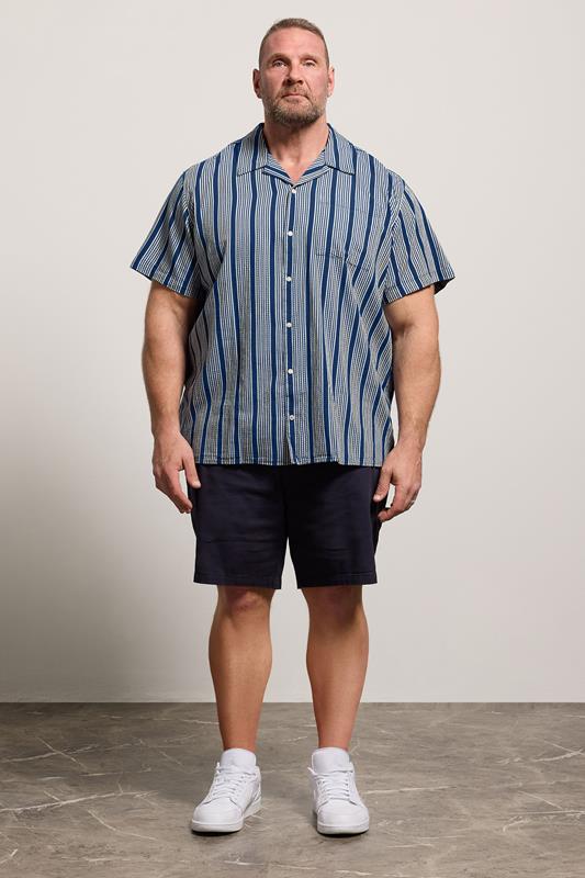JACK & JONES Big & Tall Blue Stripe Resort Shirt | BadRhino 1
