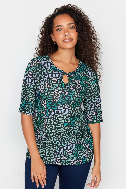 Women's  M&Co Blue Leopard Print Tie Front Top