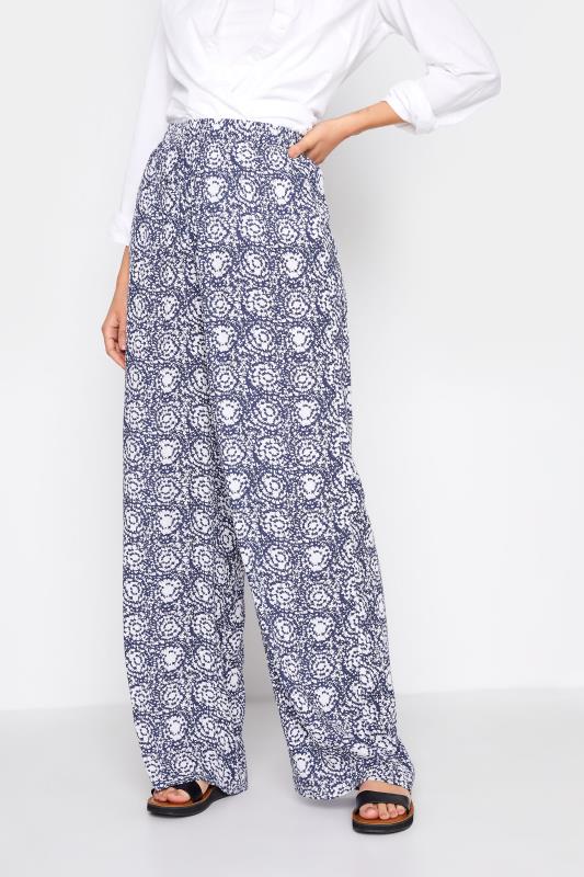 Tall Women's LTS Blue Abstract Print Wide Leg Trousers | Long Tall Sally 1