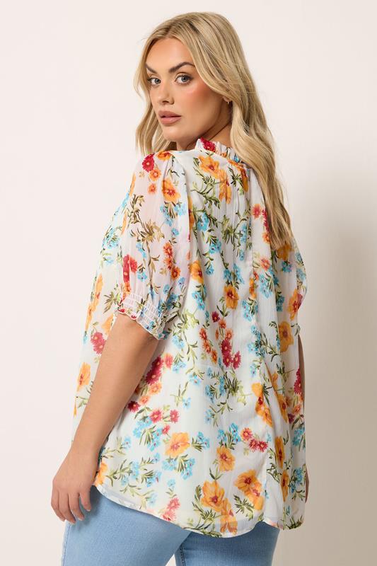 YOURS Plus Size White & Orange Floral Frill Neck Blouse | Yours Clothing 2