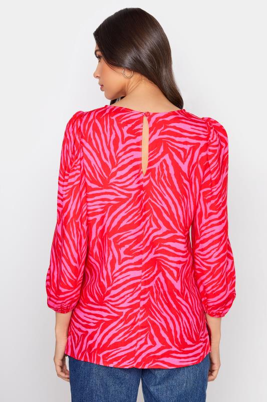 LTS Tall Bright Pink Zebra Print Puff Sleeve Top 4