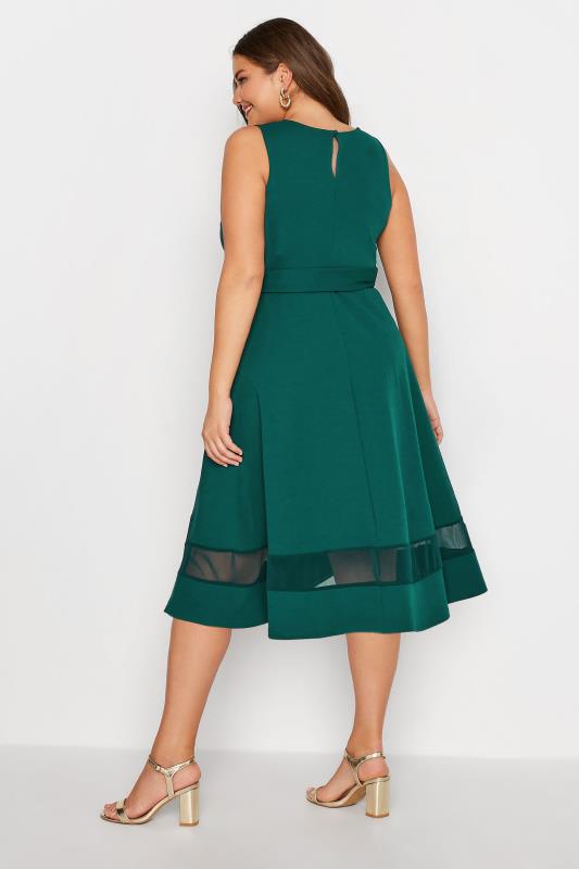 YOURS LONDON Plus Size Green Mesh Panel Skater Dress | Yours Clothing 3