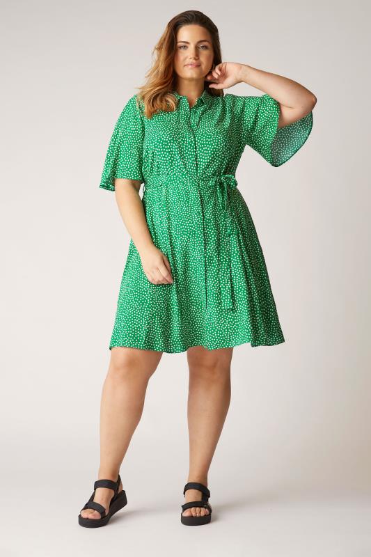 THE LIMITED EDIT Green Polka Dot Shirt Dress_B.jpg