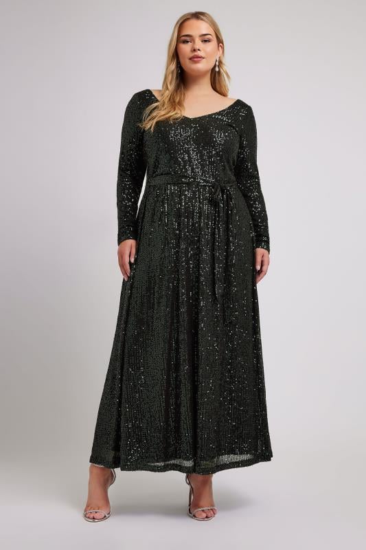 YOURS LONDON Plus Green Sequin Maxi Dress | Yours Clothing 4