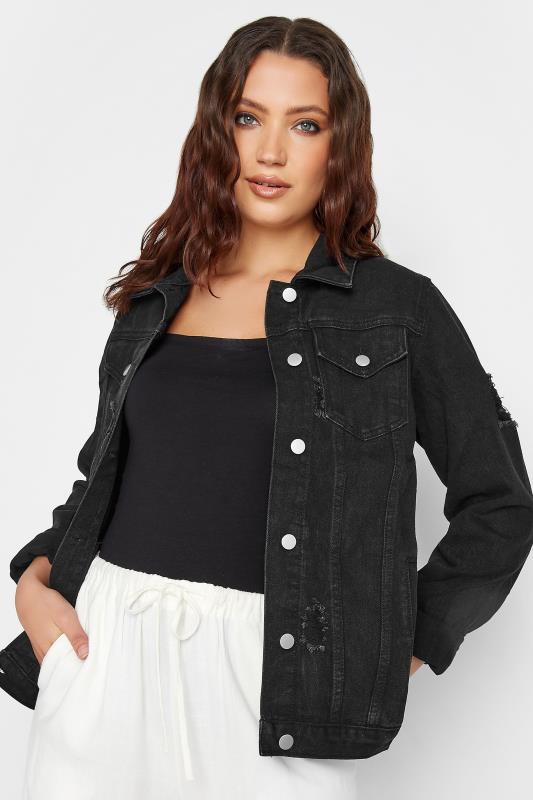 Tall Women's LTS Black Distressed Denim Jacket | Long Tall Sally