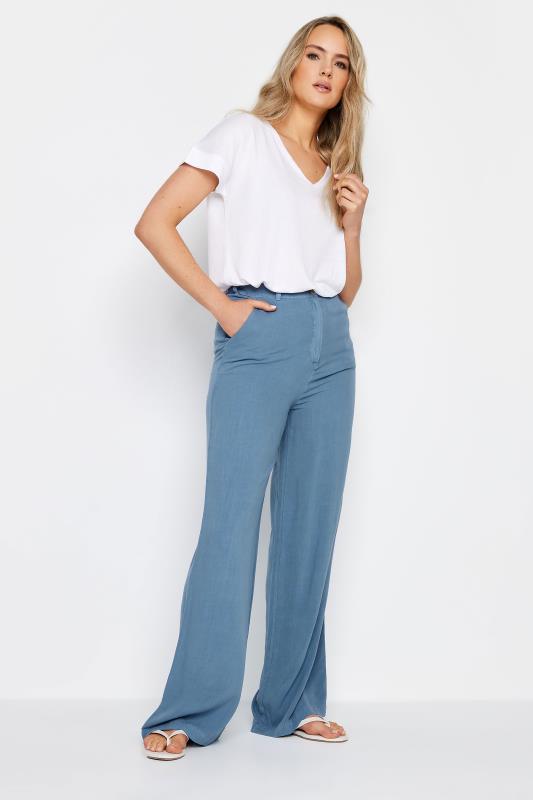 LTS Tall Womens Blue Chambray Wide Leg Trousers | Long Tall Sally 1