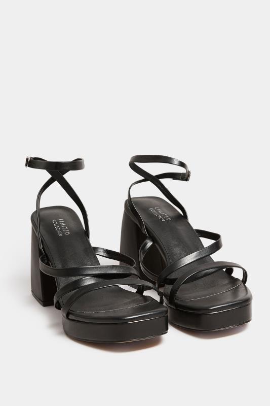 LIMITED COLLECTION Black Strappy Faux Leather Platform Block Heel Sandals | Yours Clothing  2