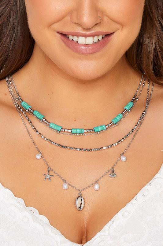 Silver Tone Shell Charm Layered Necklace | Yours Clothing 1