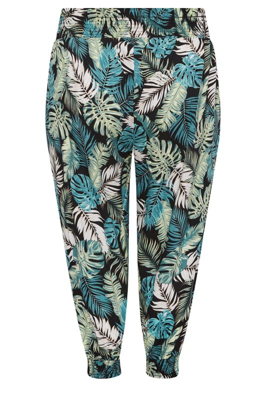 YOURS Curve Plus Size Black Tropical Print Cropped Harem Trousers | Yours Clothing  6