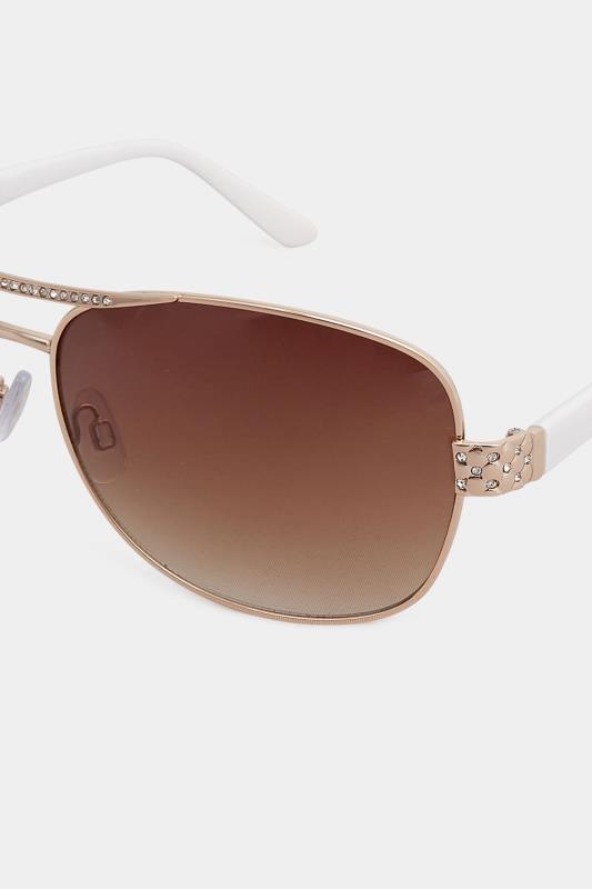 Plus Size Gold Tone Diamante Detail Aviator Sunglasses | Yours Clothing 4
