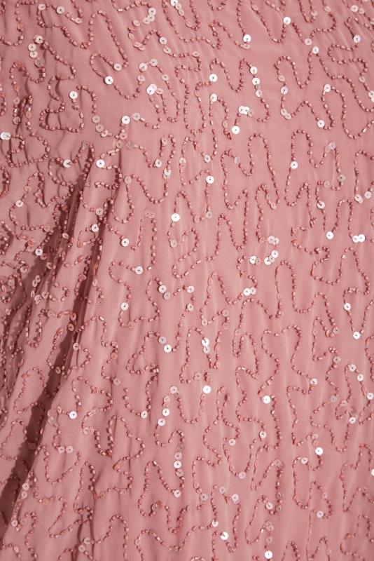 LUXE Plus Size Light Pink Sequin Hand Embellished Cape Dress | Yours Clothing 5