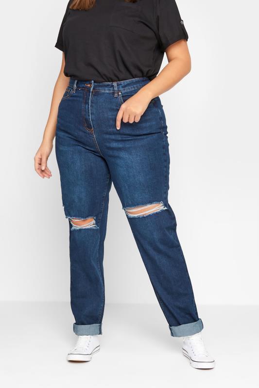 Plus Distressed High Waisted Mom Jeans