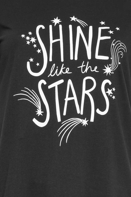 YOURS Plus Size Black 'Shine Like the Stars' Slogan Pyjama Set | Yours Clothing 4
