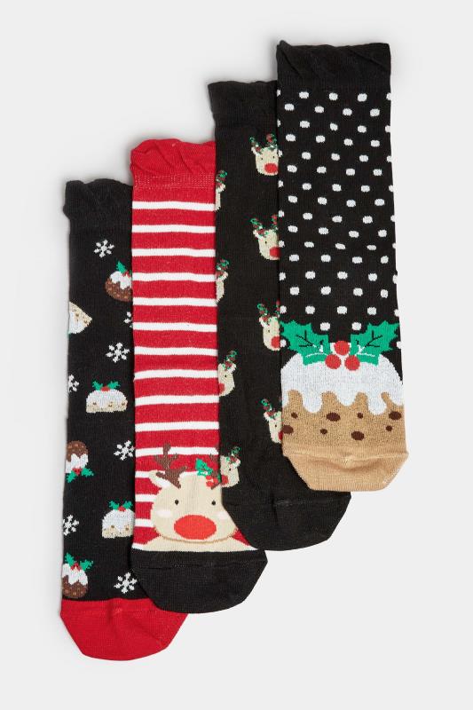 YOURS 4 PACK Black Reindeer & Christmas Pudding Print Ankle Socks | Yours Clothing 3