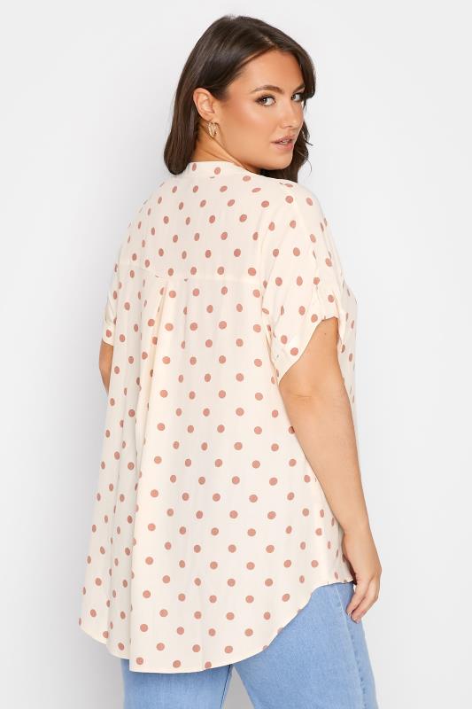 Plus Size Natural Brown Polka Dot Grown On Sleeve Shirt | Yours Clothing 3