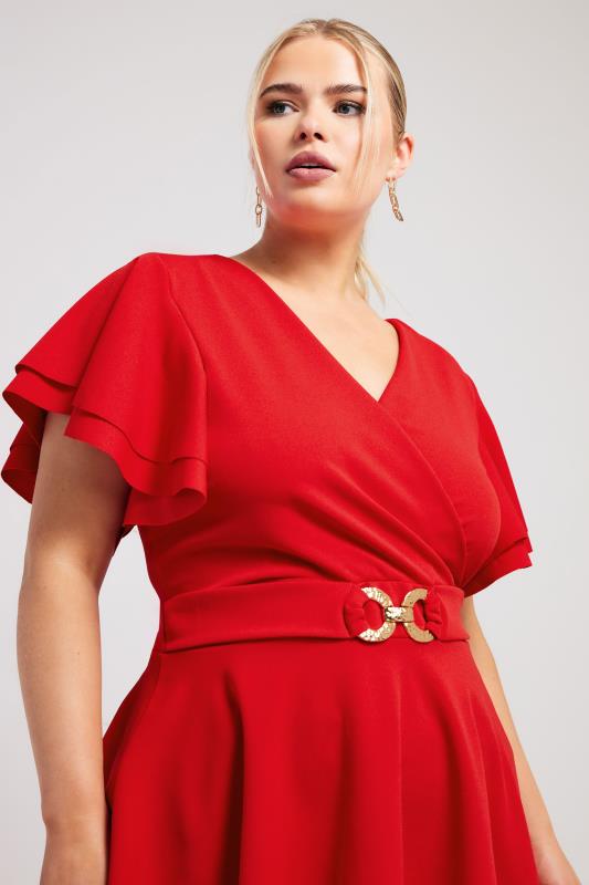 YOURS LONDON Plus Size Red Buckle Detail Peplum Top | Yours Clothing 4