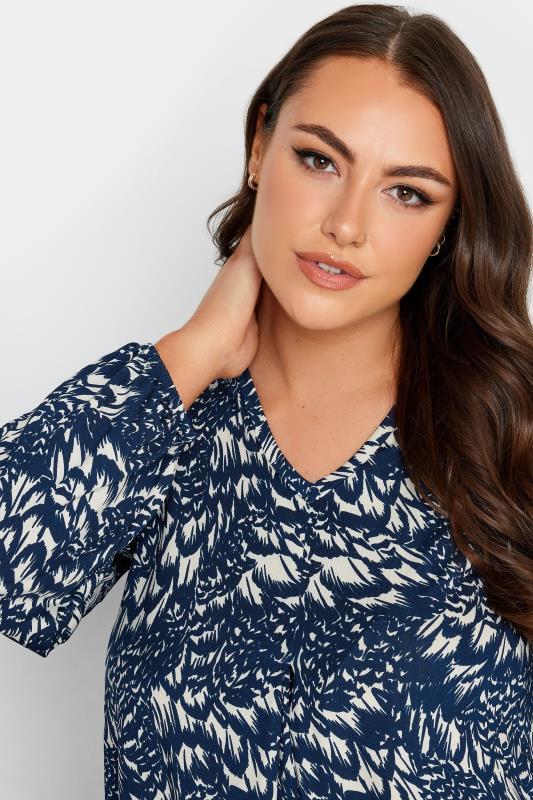 YOURS Plus Size Navy Blue Floral Print Balloon Sleeve Top | Yours Clothing 4