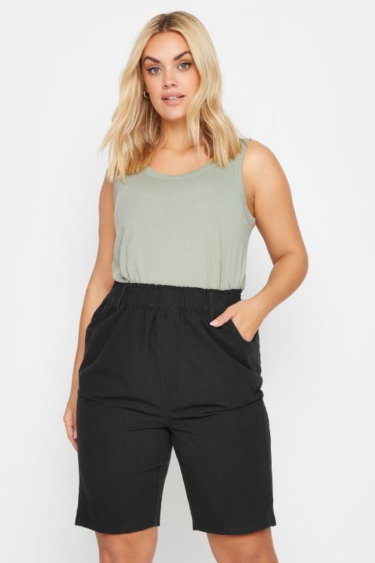 YOURS Plus Size Black Elasticated Cool Cotton Shorts | Yours Clothing 1