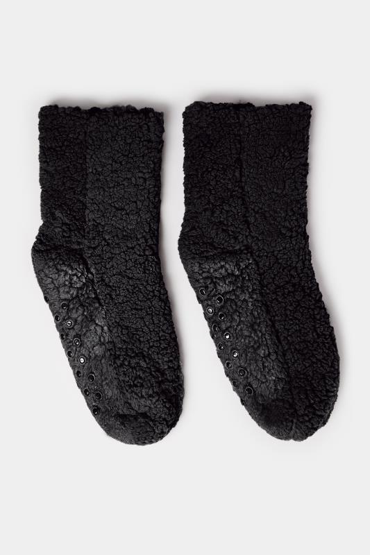 Black Fluffy Slipper Socks | Yours Clothing  3