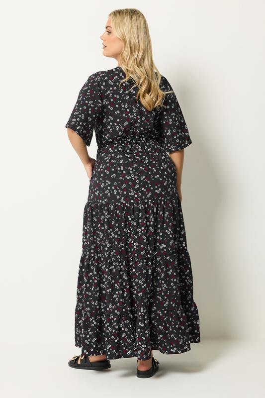 YOURS Plus Size Black Ditsy Floral Textured Maxi Dress | Yours Clothing 2