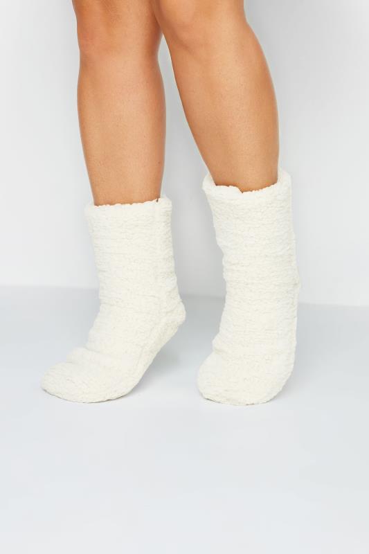  Tallas Grandes White Fluffy Slipper Socks