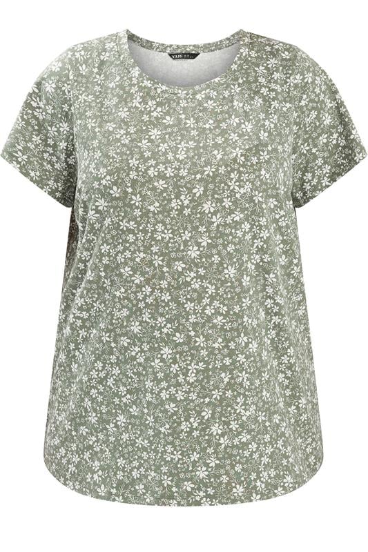 YOURSET 2 PACK Plus Size Sage Green & Pink Ditsy Floral T-Shirts | Yours Clothing 7