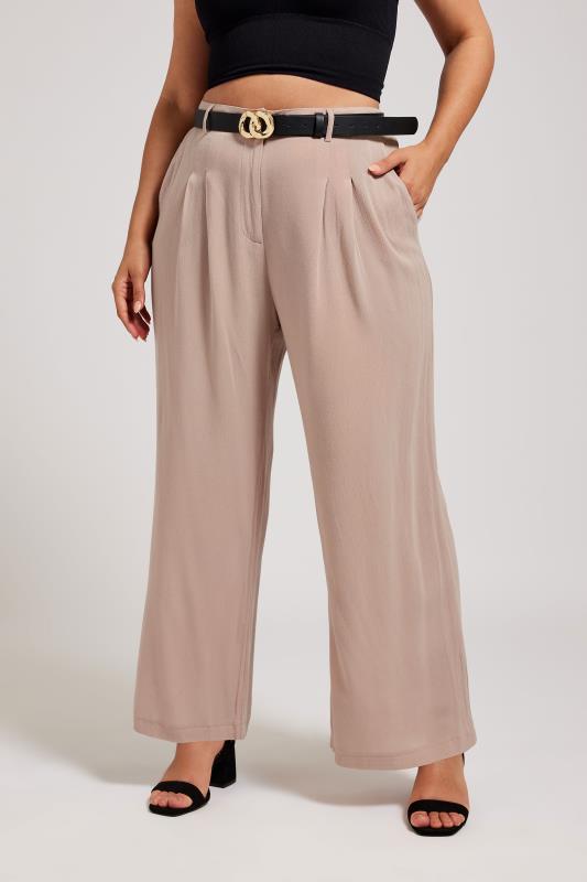  Grande Taille YOURS LONDON Curve Dusky Pink Pleat Front Wide Leg Trousers