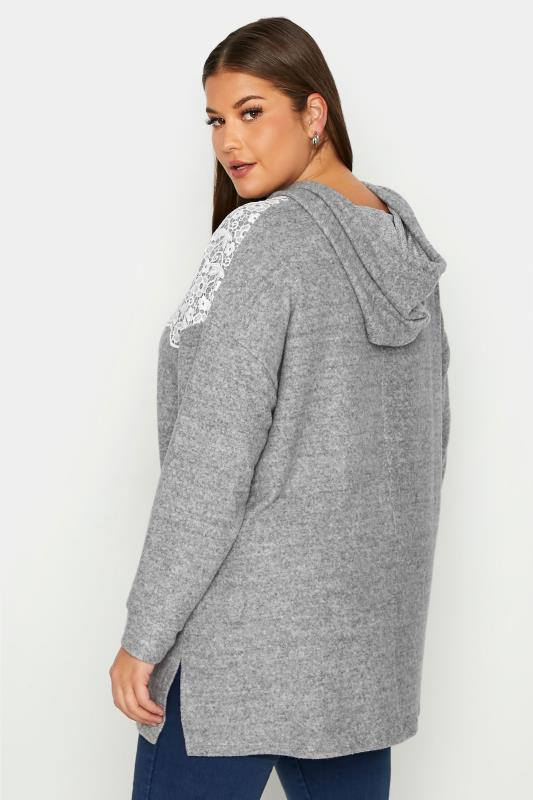 Curve Grey Soft Touch Lace Trim Hoodie 3