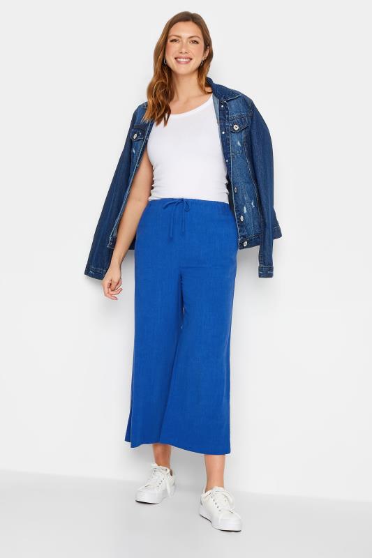 LTS Tall Women's Cobalt Blue Wide Leg Cropped Linen Look Trousers | Long Tall Sally  2