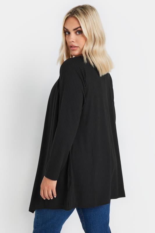 YOURS Plus Size Black Ribbed Waterfall Cardigan | Yours Clothing 3