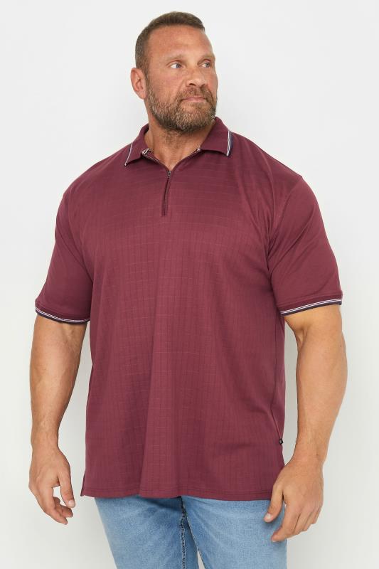KAM Big & Tall Burgundy Red Quarter Zip Polo Shirt | BadRhino 1