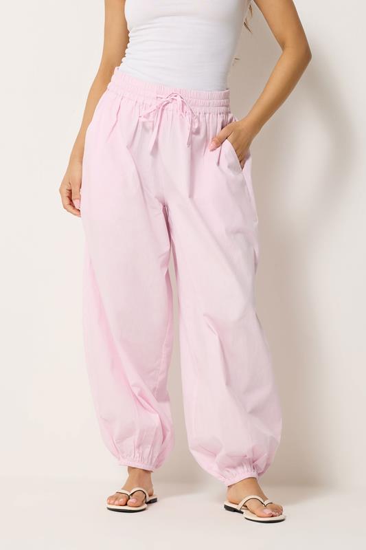 PixieGirl Petite Women's Pink Cotton Poplin Barrel Leg Trousers | PixieGirl 1