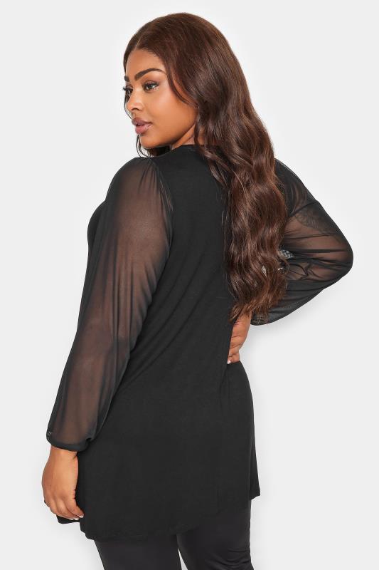 YOURS Plus Size Black Mesh Sleeve Pleated Swing Top | Yours Clothing 4