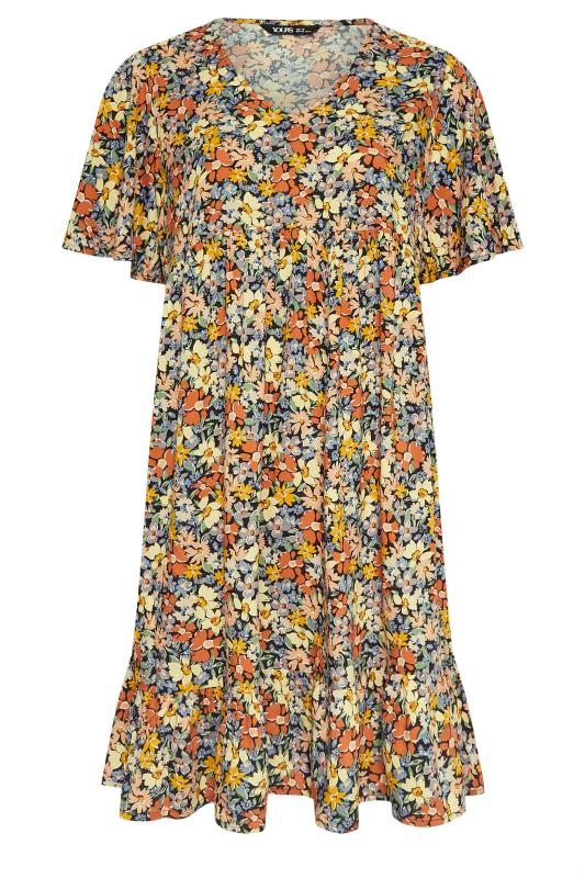 YOURS Plus Size Orange Floral Print Smock Dress | Yours Clothing 5