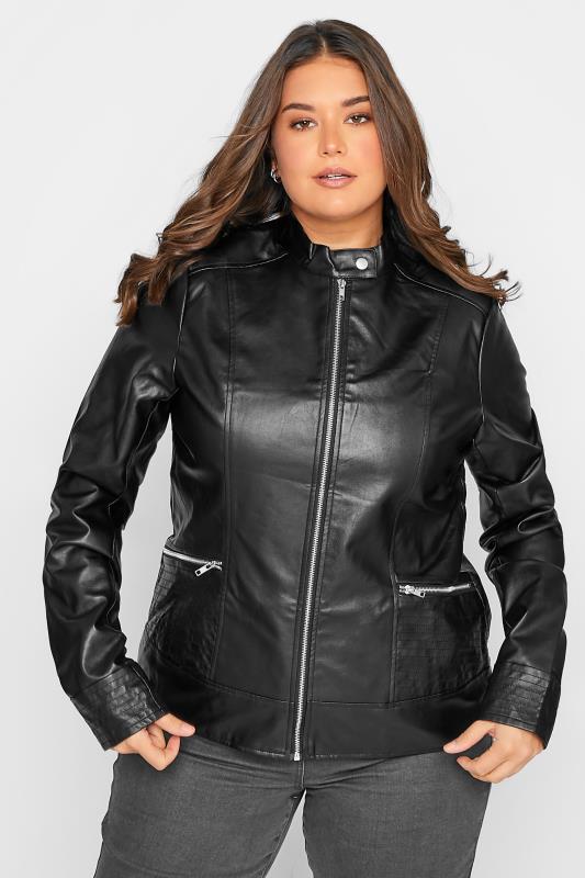 LTS Tall Black Women's Collarless Faux Leather Jacket | Long Tall Sally 3
