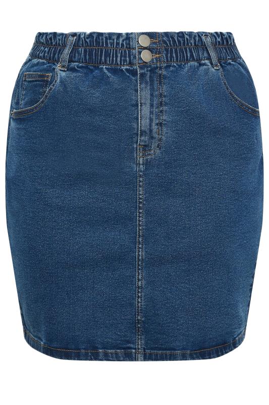 YOURS Plus Size Mid Blue Elasticated Waist Denim Skirt | Yours Clothing 5